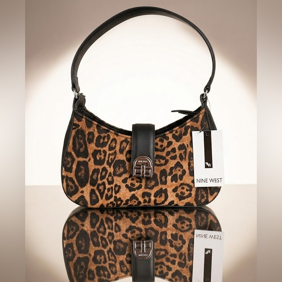 Nine West Handbags - Nine West Black and Brown Animal Print Shoulder Bag